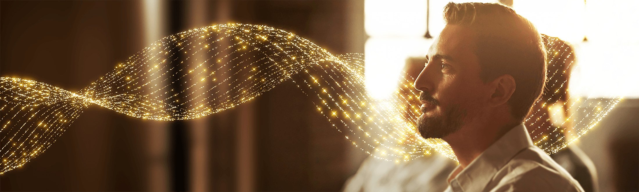 Decorative man with gold waves behind him