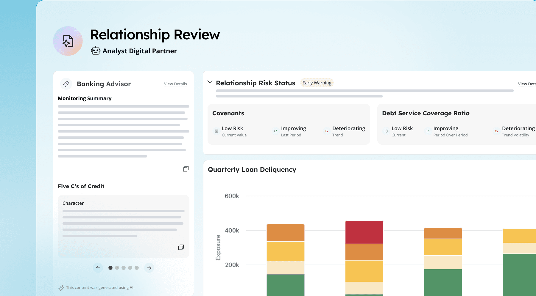 A business summary card with a donut chart, an approval checkmark badge, and a three-stage progress tracker.