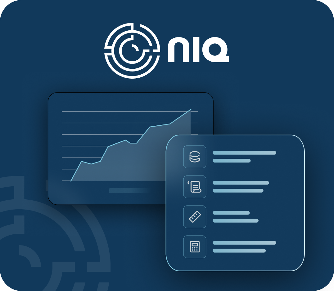 The nCino IQ, or nIQ, icon appears over two abstract line graphs on a dark navy background. 
