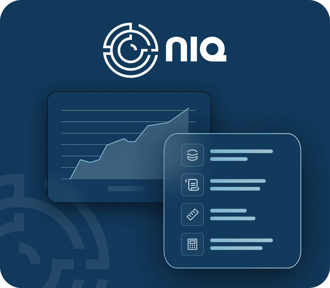 The nCino IQ, or nIQ, icon appears over two abstract line graphs on a dark navy background. 