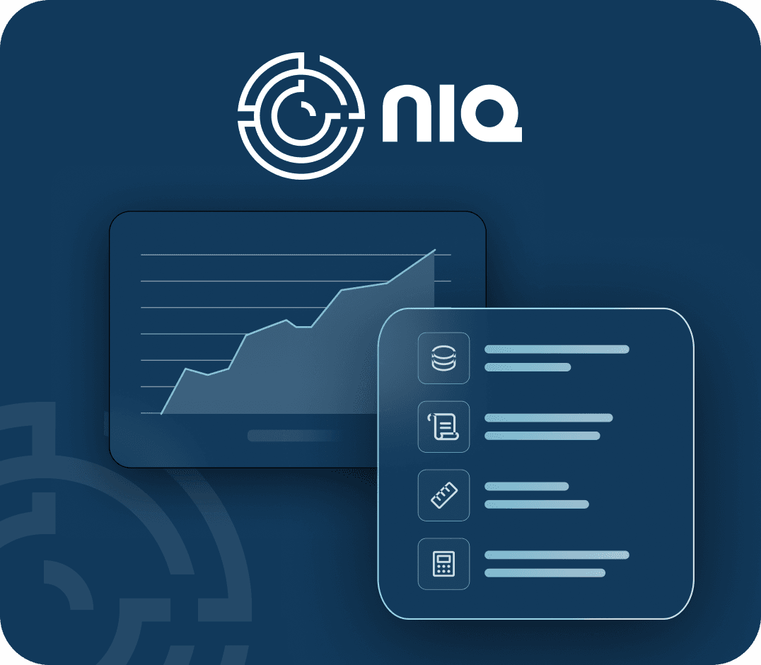 The nCino IQ, or nIQ, icon appears over two abstract line graphs on a dark navy background.