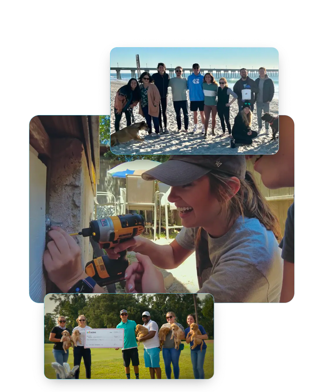 A collage of phots shows different nCino employees volunteering. 