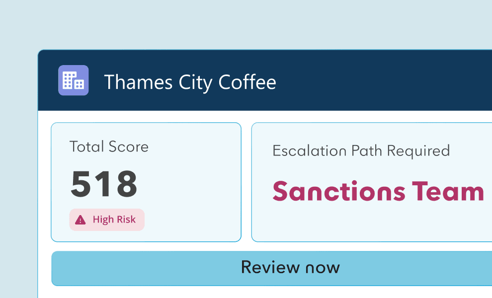 risk assessment showing high risk score and sanctions escalation
