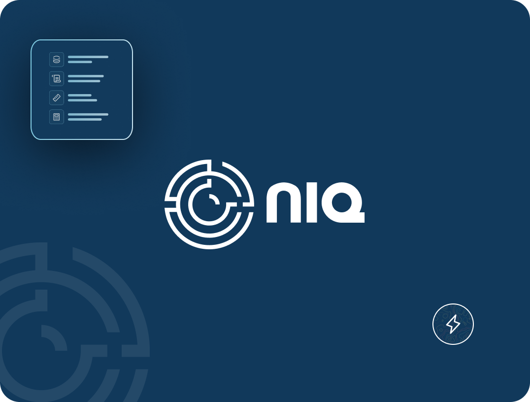 Abstract image showing the niq logo hovers over a dark navy background. 