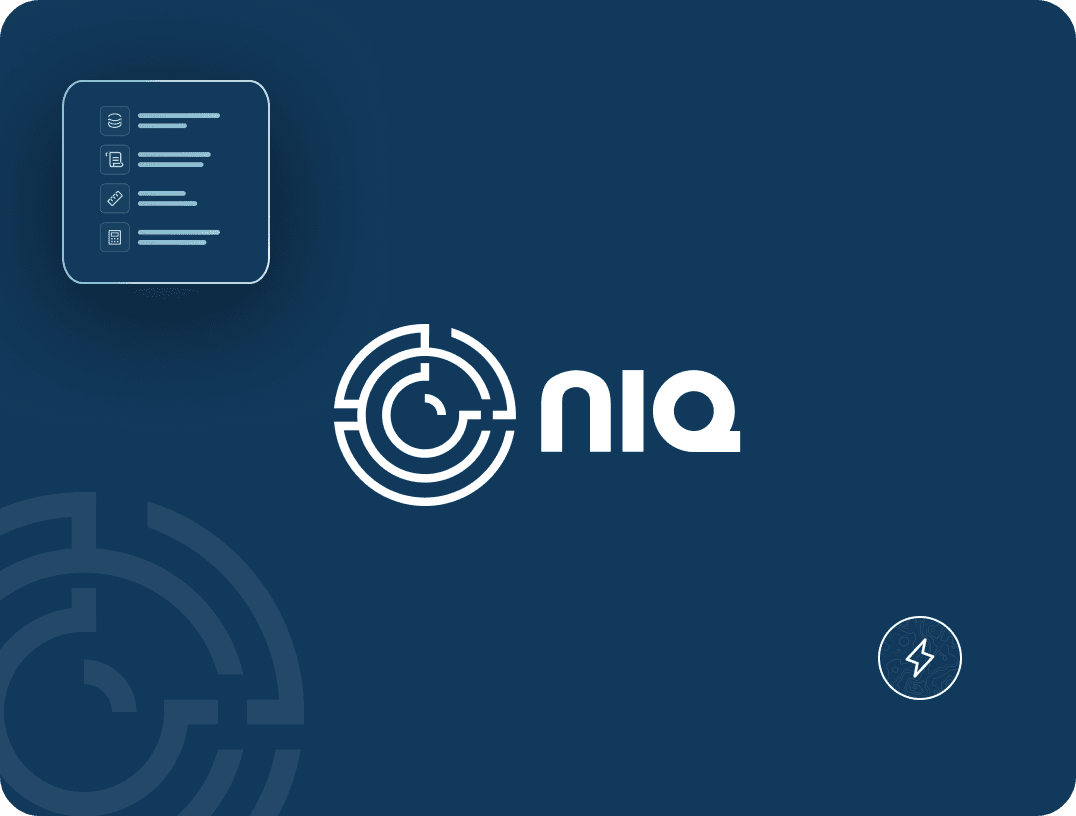 Abstract image showing the niq logo hovers over a dark navy background. 