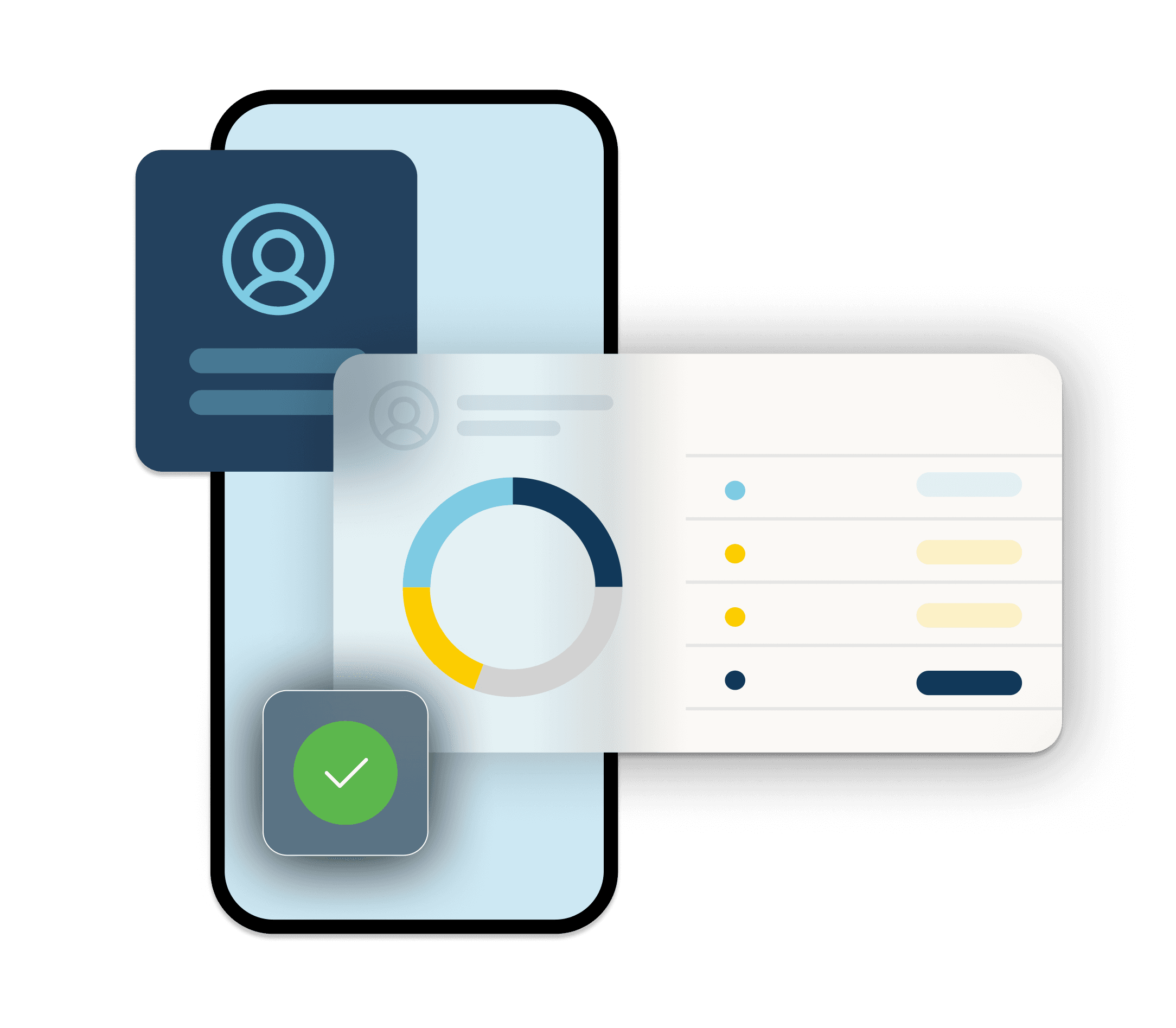 An abstract product image of deposit software appears over a mobile device.