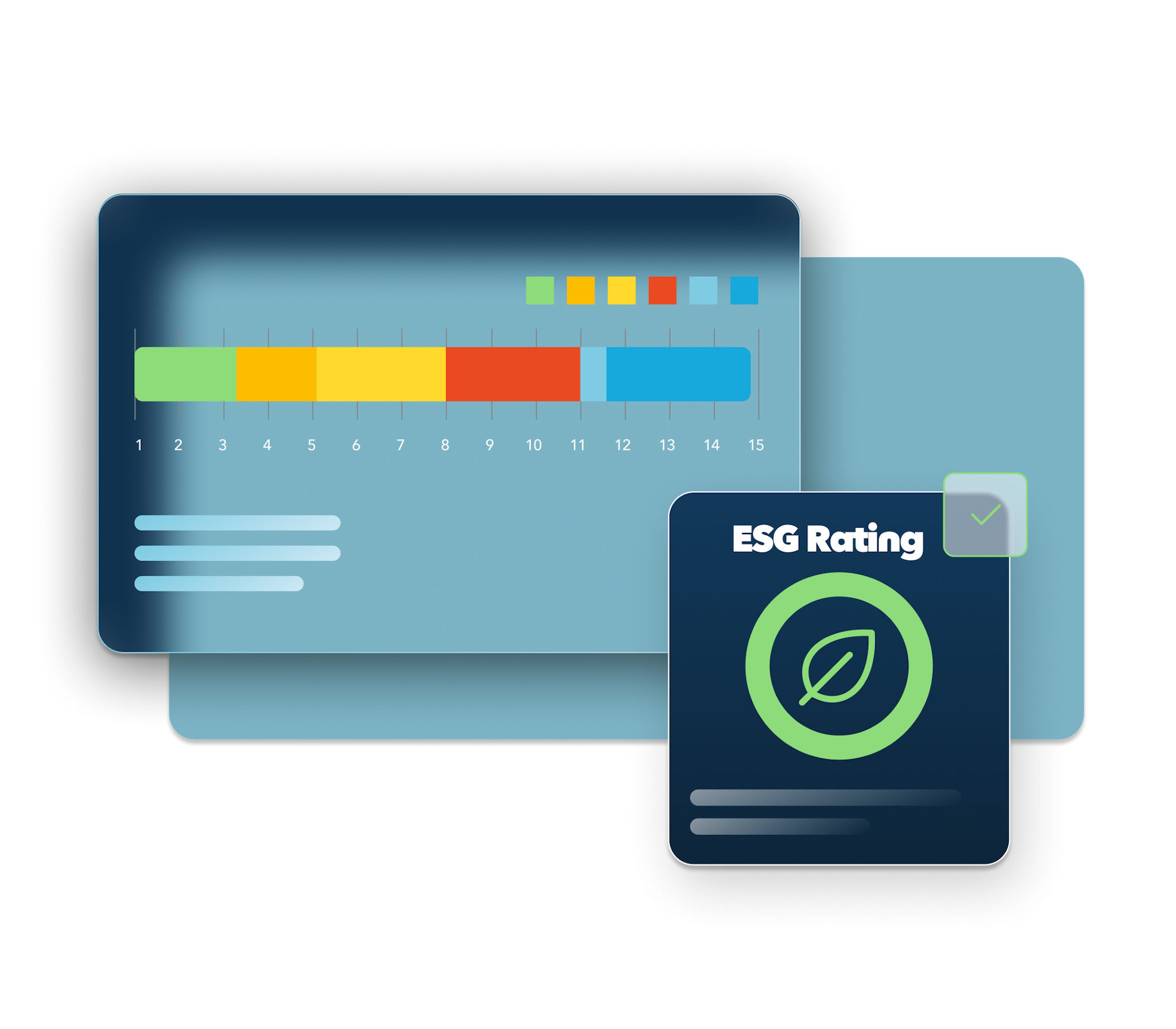 An abstracted software interface that represents corporate banking through ESG logos and status bars.