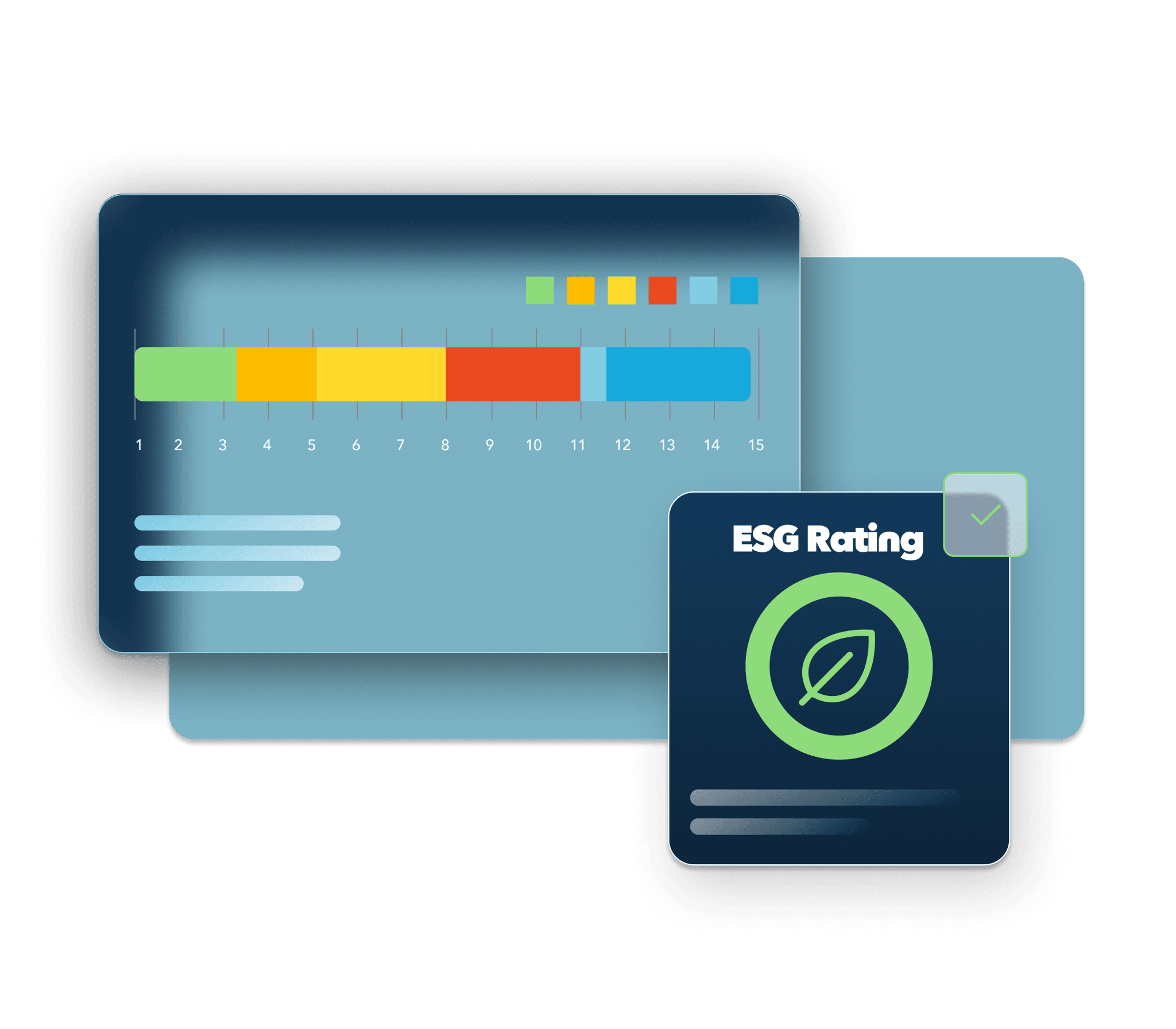 An abstracted software interface that represents corporate banking through ESG logos and status bars.