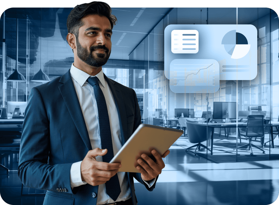 A man holding a report on a tablet