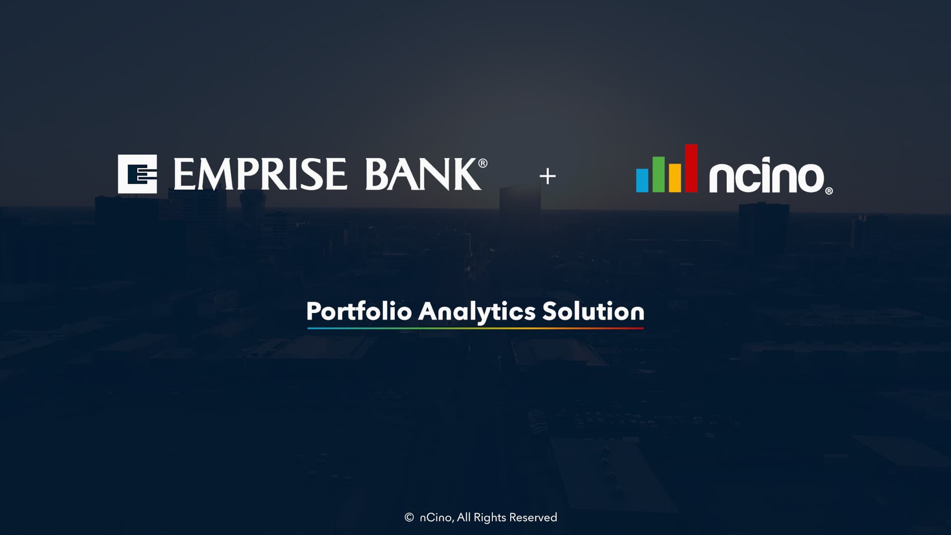 The thumbnail for the Emprise Bank customer story video with text that reads, "Emprise Bank + nCino: Portfolio Analytics Solution."