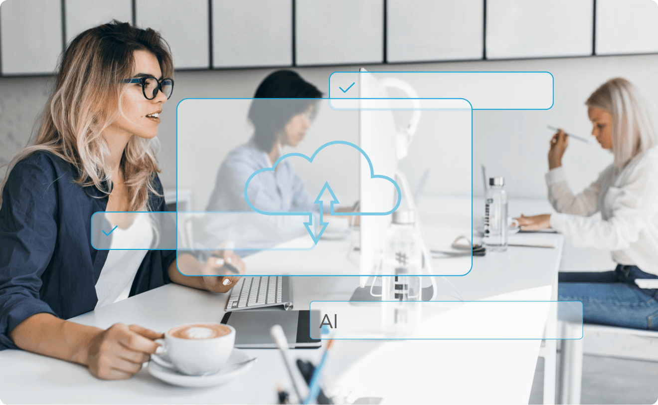 Professional woman using cloud-based AI workflow