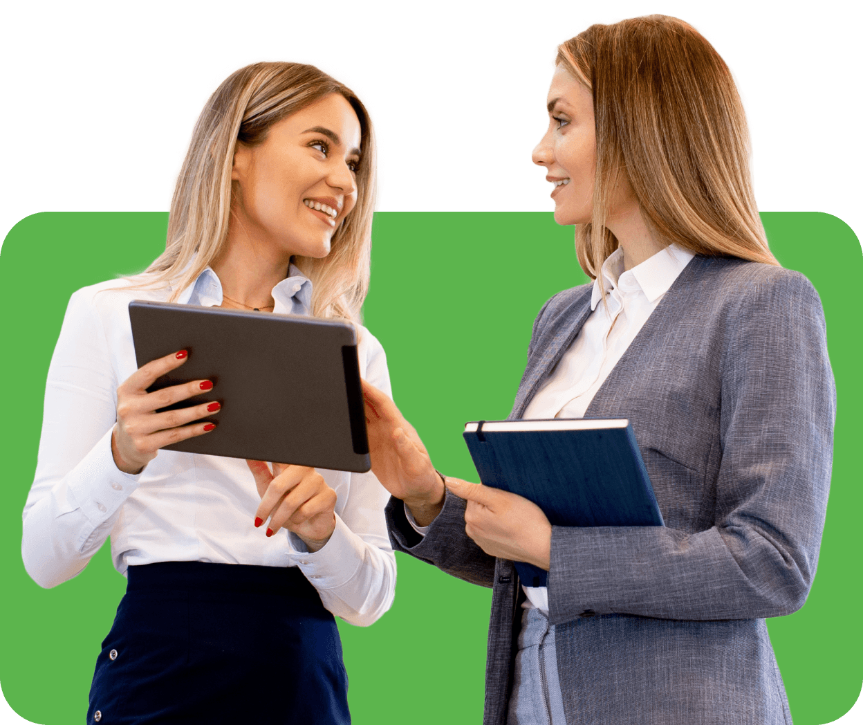 Two colleagues reviewing data