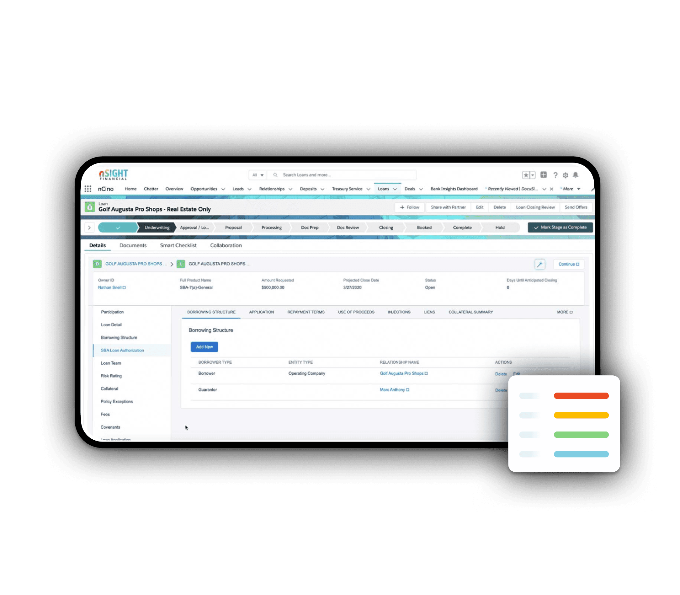 An abstract view of nCino's small business experience that shows data overlaying the screen.