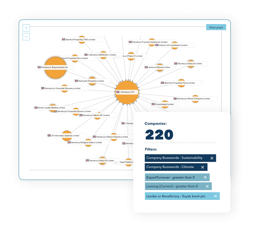 Business Information Graph depicted and filtering options.