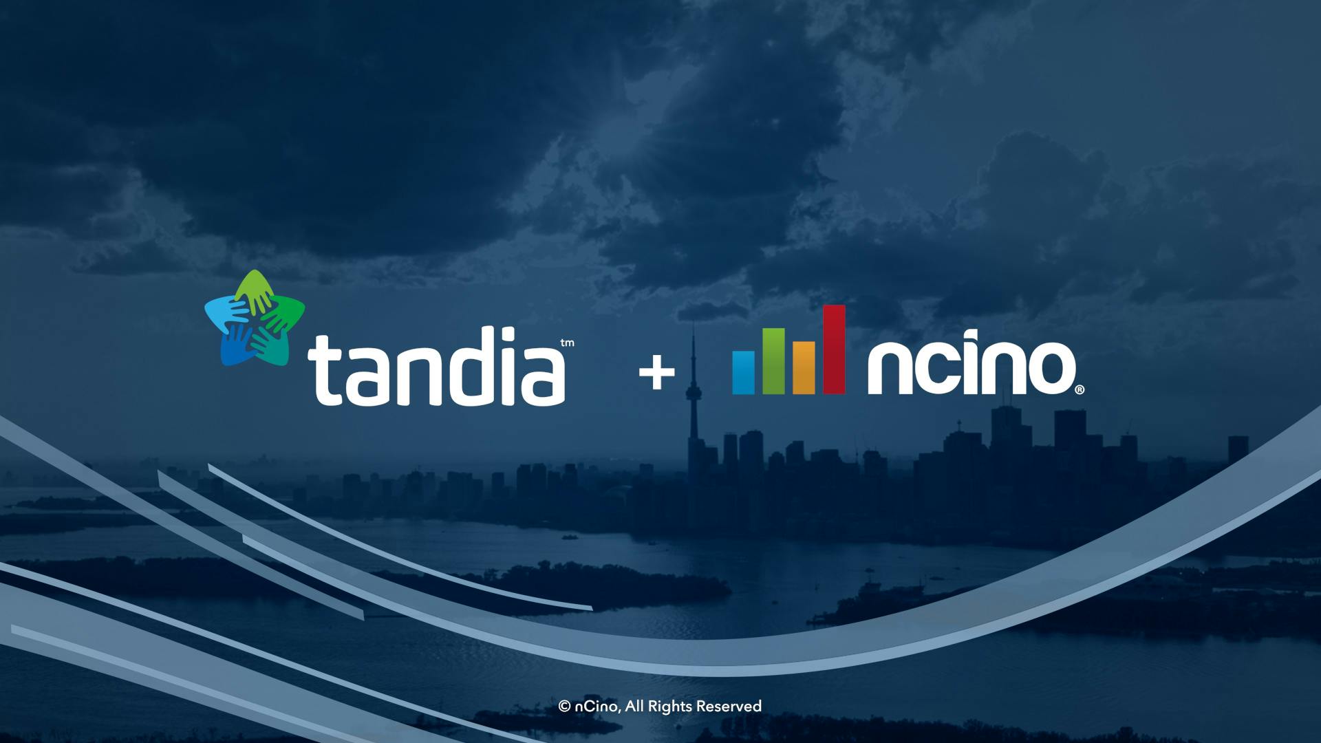 Swooping illustrations underline the text, "Tandia + nCino," in this customer spotlight video's thumbnail. 