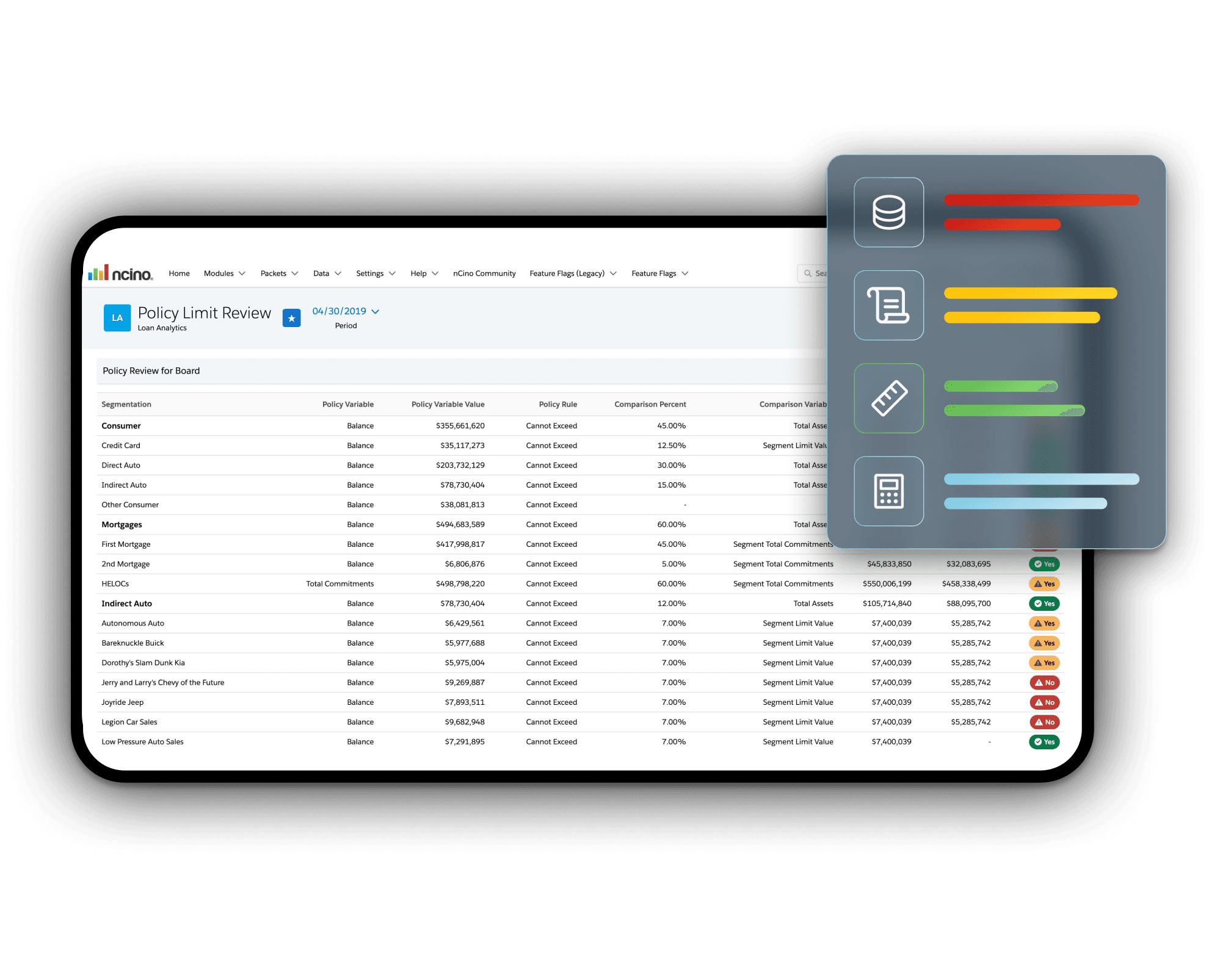 Analytics software product screens overlap each other on a mobile device.