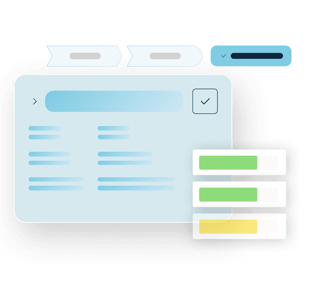 Abstract visualization of trusted data that consists of a chart of general data and three status bars.