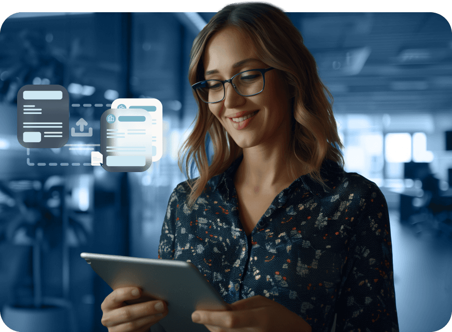 A woman holding a tablet