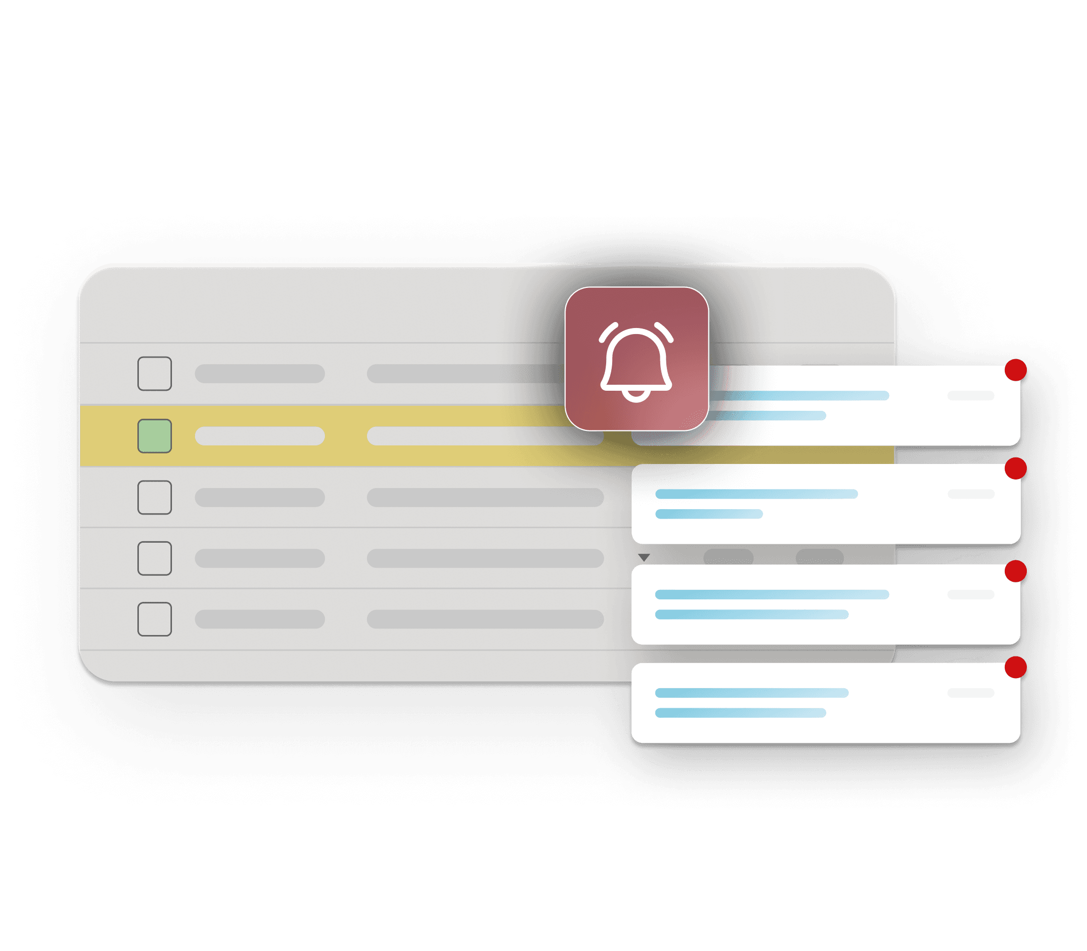 An abstract dialog box with an overlay of alert notifications appear over a transparent background.
