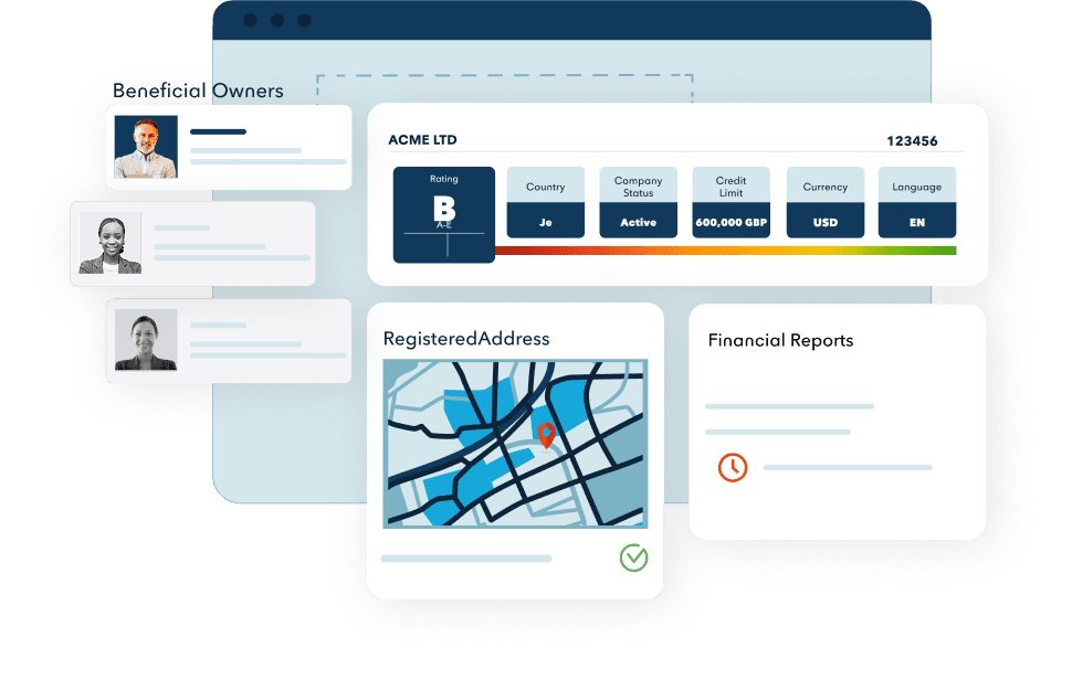 Corporate profile dashboard showing beneficial owners and company verification details