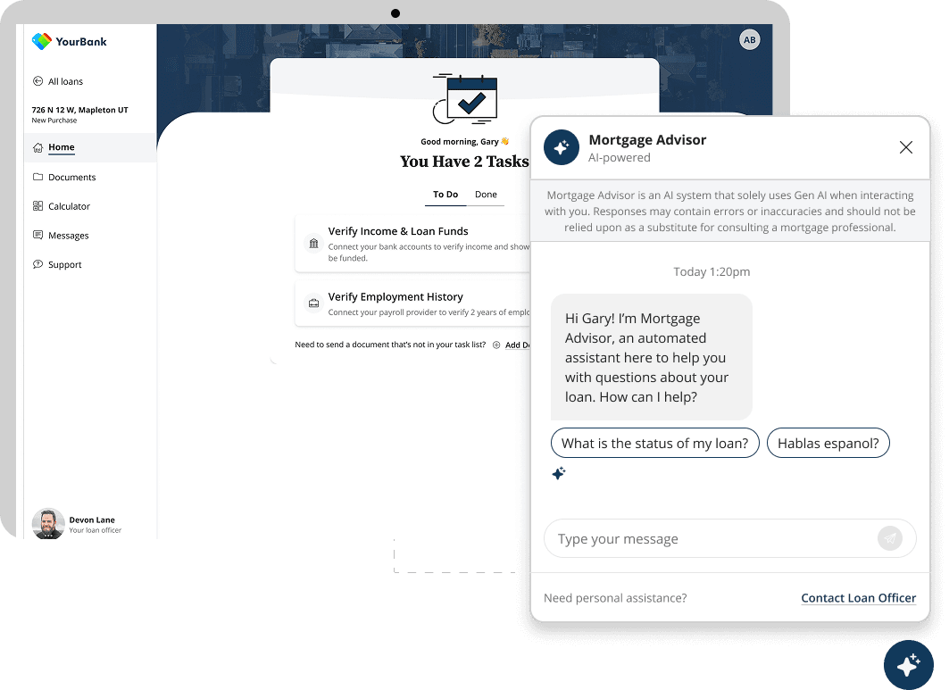 AI-powered mortgage advisor chat interface